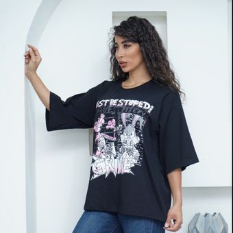 تیشرت باکسی باگزبانی و پلنگ صورتی