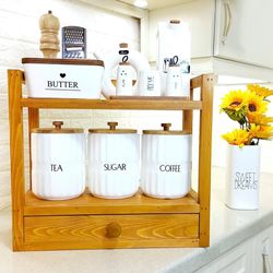 استند پاسماری دوطبقه چوبی نظم دهنده آشپزخانه