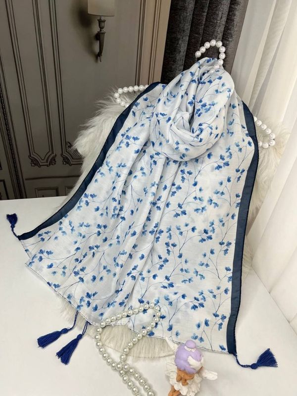 شال نخی قواره 188*68 نخ سیااسکارف مدل شکوفه