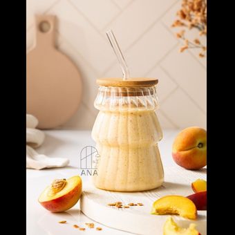 لیوان اسموتی نی دار درب چوبی طرح کاج