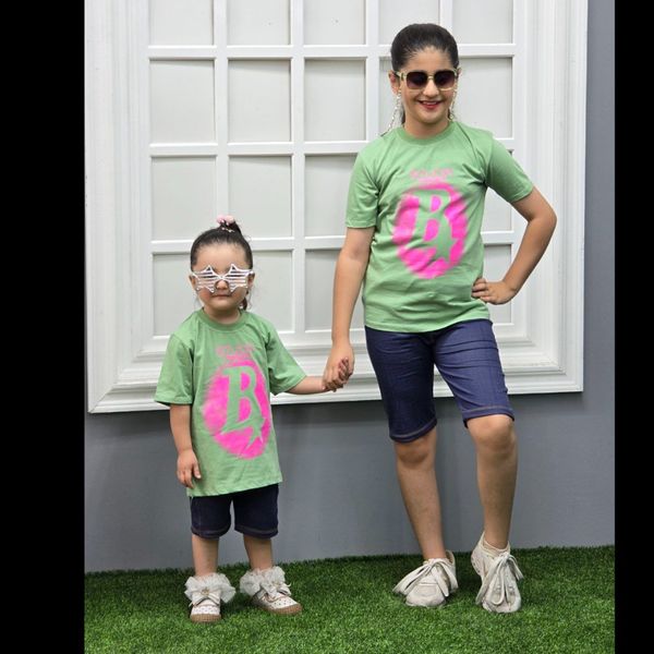 ست بچگانه پنبه  وشورتک جین طرح لی