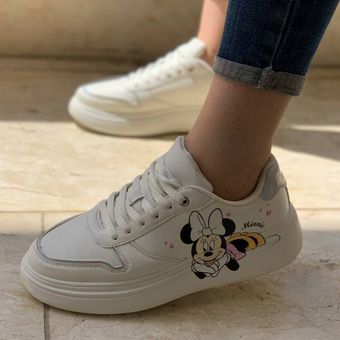 کتونی استوک زنانه ونس سفید بغل میکی موس پشت طوسی مکس