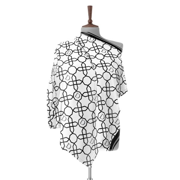 روسری طرح اسلیمی سفید و مشکی