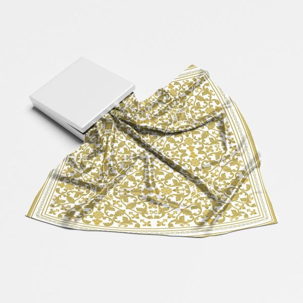 روسری طرح نقشینه زرد رنگ