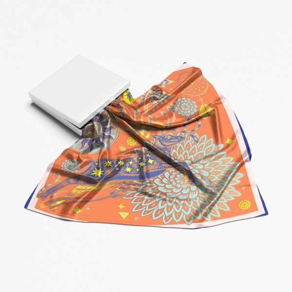 روسری طرح گوزن جنگل و ستاره های شب نارنجی