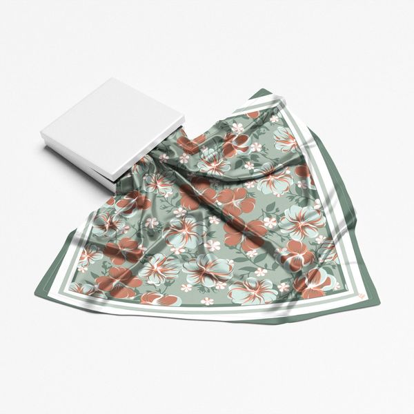 روسری طرح بنفشه گل درشت سبز رنگ