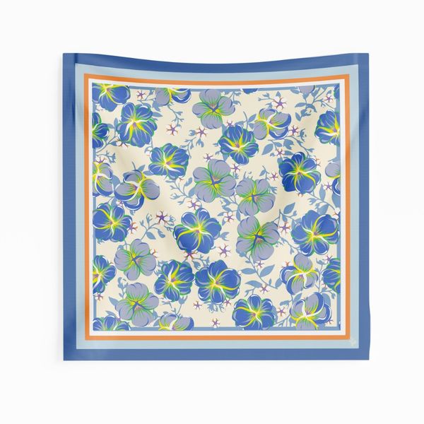 روسری  طرح بنفشه گل درشت آبی