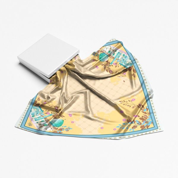 روسری طرح شاهچراغ شیراز زرد رنگ