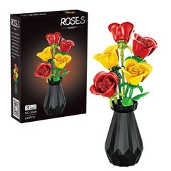 لگو ساختنی گلدان و گل رز قرمز و زرد کد 3026