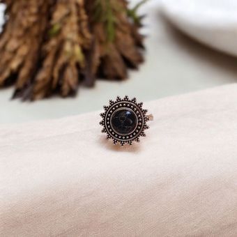 انگشتر نقره سیاه قلم با نگین سنگی مرمری کد S330