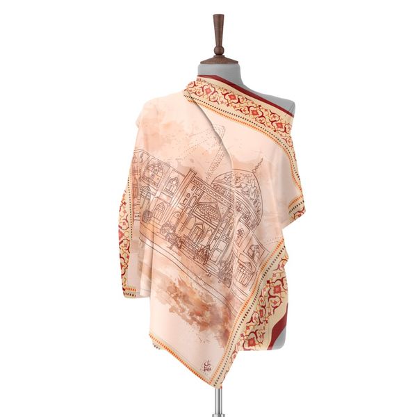 روسری نقش جهان قرمز رنگ