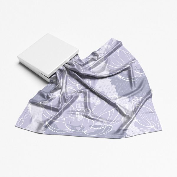 روسری طرح نیلوفر  ابی بنفش رنگ