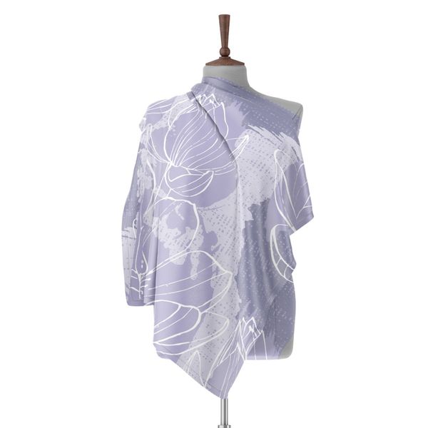 روسری طرح نیلوفر  ابی بنفش رنگ