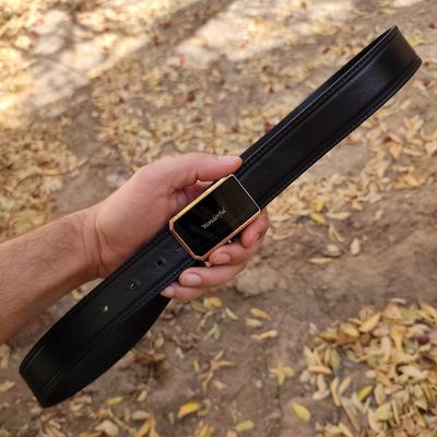 کمربند چرم طبیعی مردانه تک لایه گاوی با سگک پلاکی KG35PA13