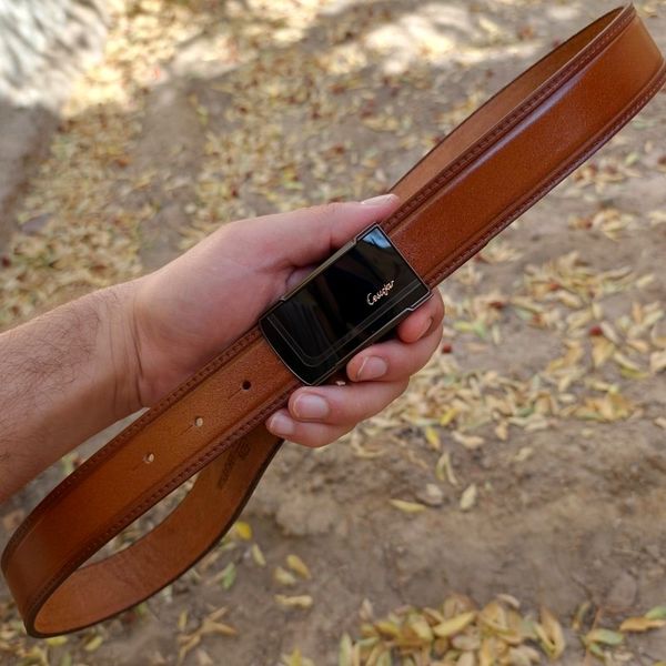 کمربند چرم طبیعی مردانه تک لایه گاوی با سگک پلاکی KG35PA14