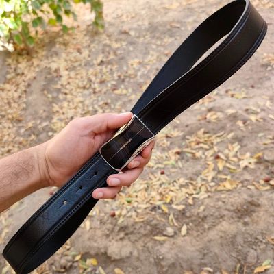 کمربند چرم طبیعی مردانه تک لایه گاوی با سگک پلاکی KG35PA1