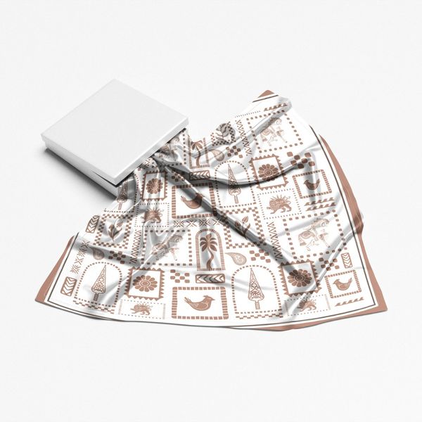 روسری طرح نقش پارسی رنگ کرم