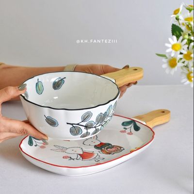 تابه گرد سرامیکی دسته بامبو کد 491.75