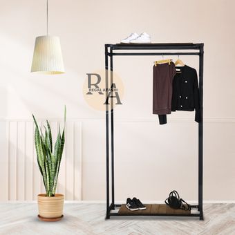 رگال بلند تک آویز با دوطبقه چوبی و پایه های دوبل