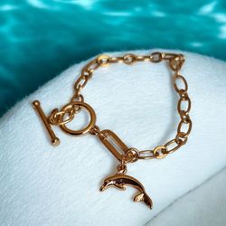 دستبند طلایی قفل ملوانی طرح دلفین کد S52