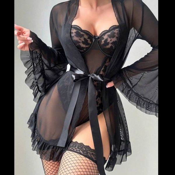 #لباس خواب ست 3 تیکه فنردار کد 8059