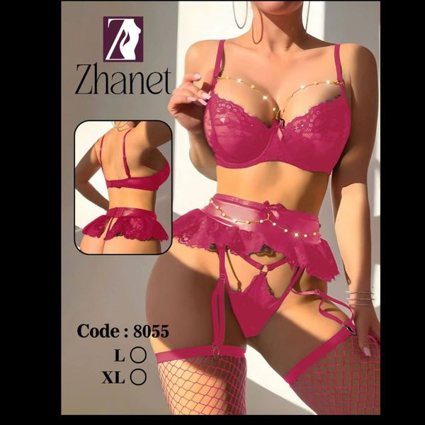 چهارتکه سوتین.شورت.دامن.جوراب زنبوری کد:8055