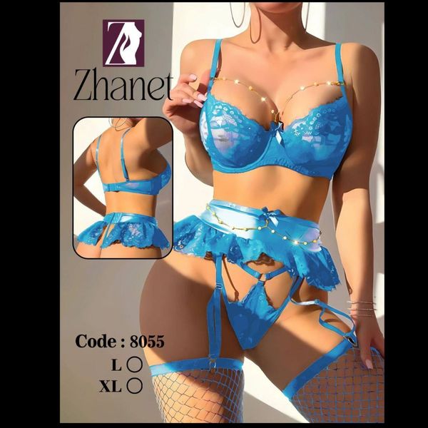 چهارتکه سوتین.شورت.دامن.جوراب زنبوری کد:8055