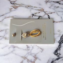 پیرسینگ ناف استیل جراحی طرح صدف آویزدار و نگین - ضد حساسیت و رنگ ثابت کد M263