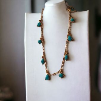 گردنبند  طلایی با آویز فیروزه کوبی - سبک بوهو کد M222