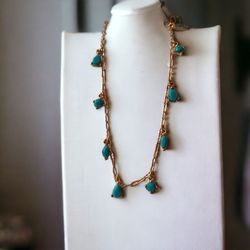 گردنبند طلایی با آویز فیروزه کوبی - سبک بوهو کد M222