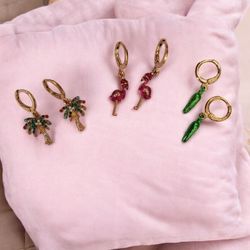 پک 3 عددی گوشواره فانتزی طرح فلامینگو و نخل کد M194