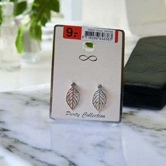 گوشواره میخی نقره ای طرح برگ کد C164