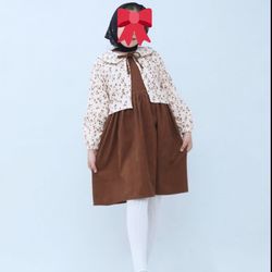 کت و سارافون دخترانه مهرسا | مخمل کبریتی شکلاتی با آستین فانوسی (9 تا 15 سال)