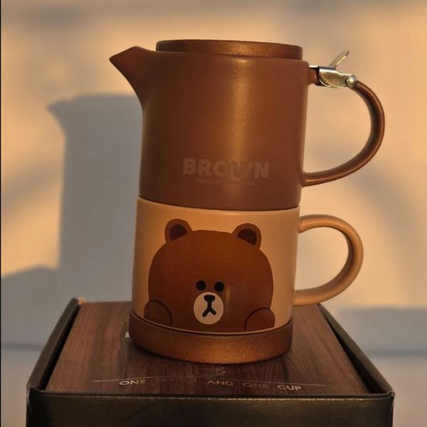 قوری و ماگ خرس قهوه ای