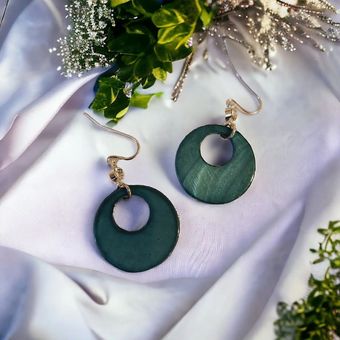 گوشواره آویز حلقه‌ای توخالی با طرح  مرمری سبز-آبی  | مینیمال و شیک کد C79