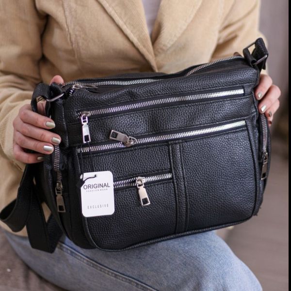 کیف دوشی شرانگ کد 1708 نقرهای | کراس بادی چرم چندجیب بند بلند قابل تنظیم