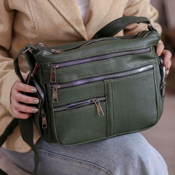 کیف دوشی شرانگ کد 1708 نقرهای | کراس بادی چرم چندجیب بند بلند قابل تنظیم