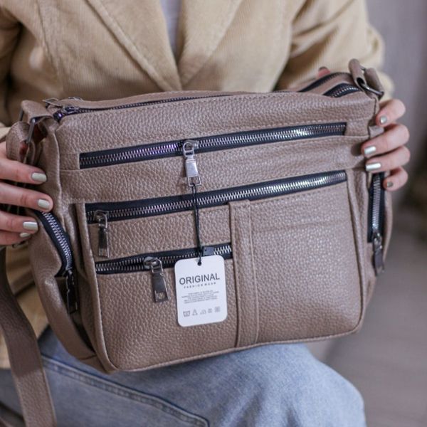 کیف دوشی شرانگ کد 1708 نقرهای | کراس بادی چرم چندجیب بند بلند قابل تنظیم