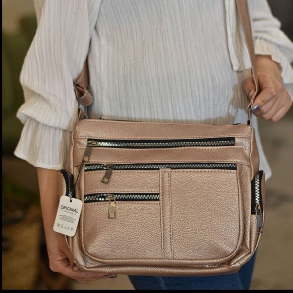 کیف دوشی شرانگ کد 1708 نقرهای | کراس بادی چرم چندجیب بند بلند قابل تنظیم
