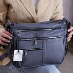 کیف دوشی شرانگ کد 1708 نقرهای | کراس بادی چرم چندجیب بند بلند قابل تنظیم