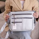 کیف دوشی شرانگ کد 1708 نقرهای | کراس بادی چرم چندجیب بند بلند قابل تنظیم