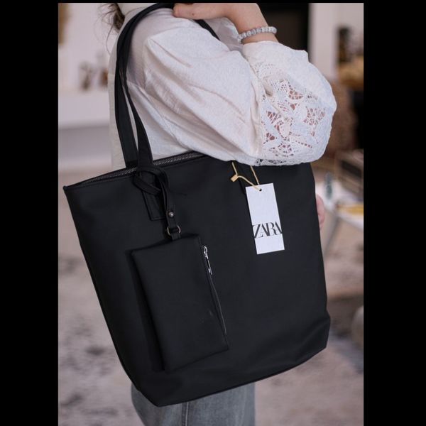 کیف دوشی زارا کد 1243 مشکی ریپس | دانشجویی جادار با کیف جیبی جدا