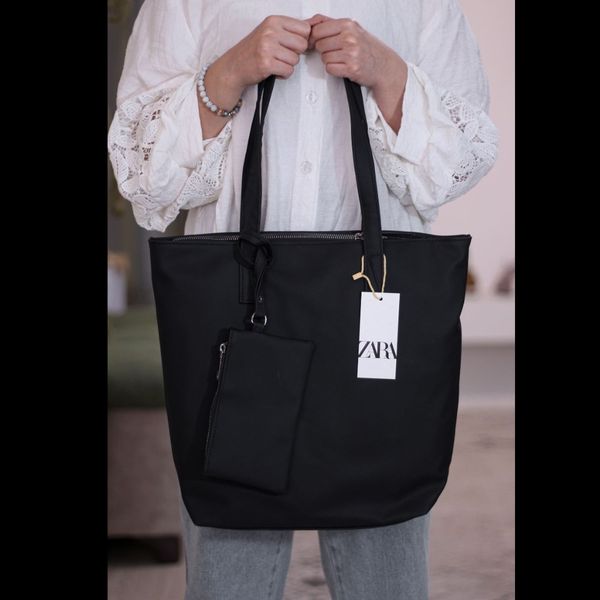 کیف دوشی زارا کد 1243 مشکی ریپس | دانشجویی جادار با کیف جیبی جدا