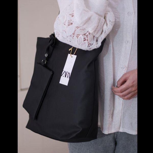 کیف دوشی زارا کد 1243 مشکی ریپس | دانشجویی جادار با کیف جیبی جدا