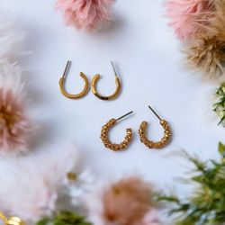 پک گوشواره میخی حلقهای با بافت سنگی/کریستالی و ساده - کد C185