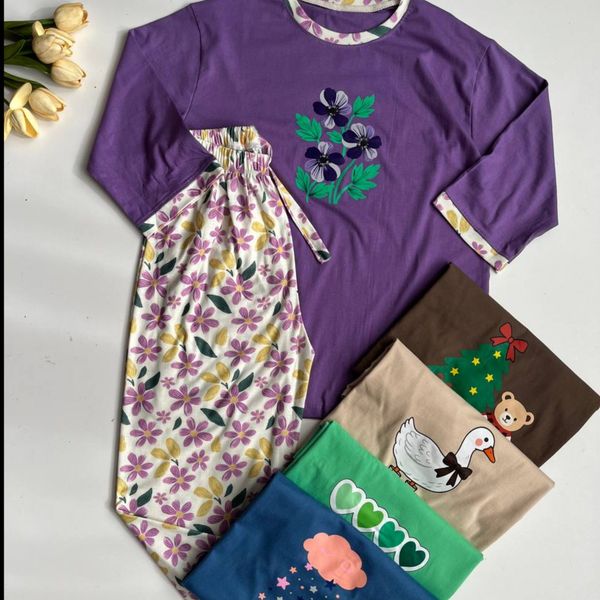 ست راحتی بلوز آستین سه ربع و شلوار فانتزی2