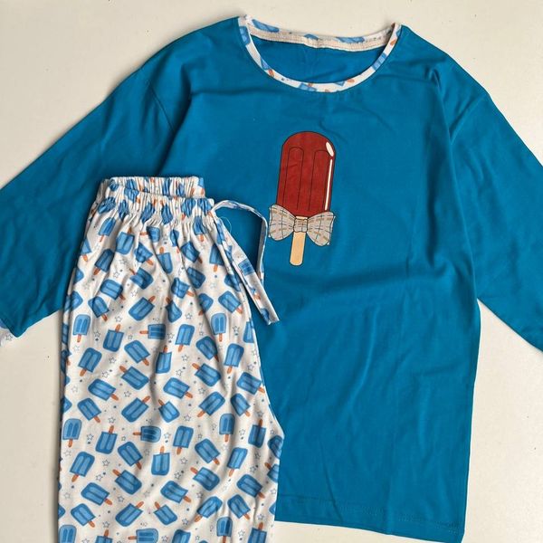 ست راحتی بلوز آستین سه ربع و شلوار فانتزی