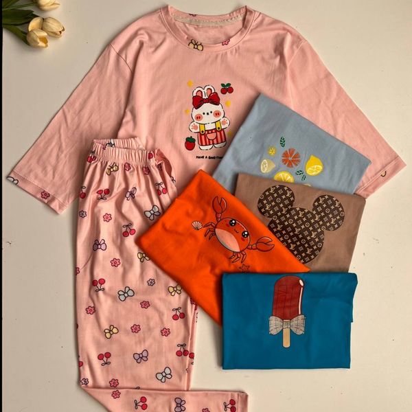 ست راحتی بلوز آستین سه ربع و شلوار فانتزی