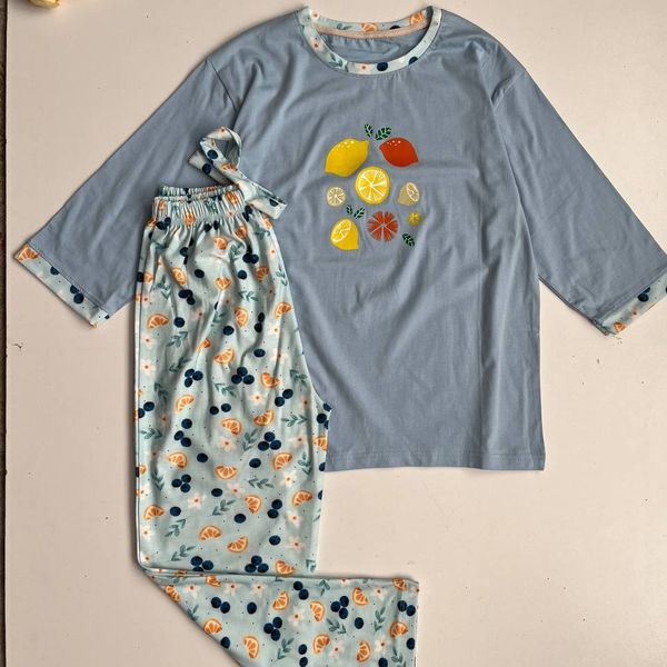 ست راحتی بلوز آستین سه ربع و شلوار فانتزی