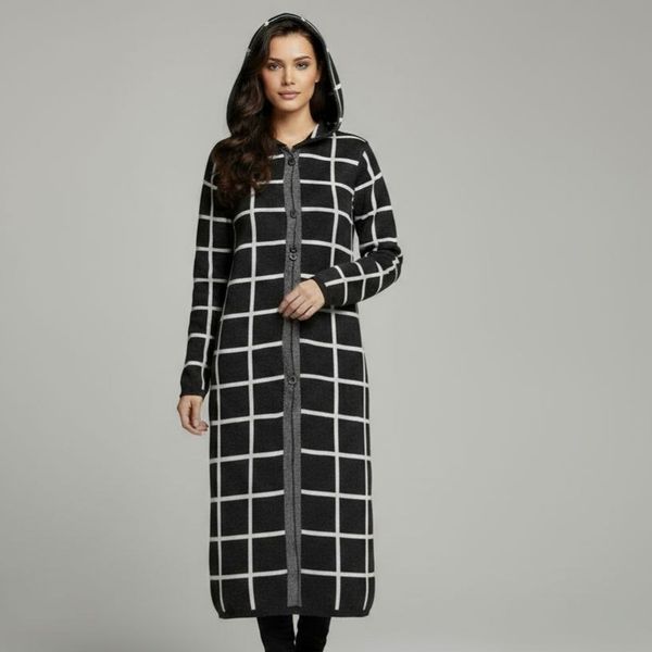 مانتو بافت بلند چهارخانه زنانه ترک